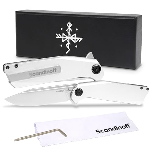 Scandinoff Klappmesser - Aluminiumgriff - Einhandmesser - 95mm Klinge - Taschenmesser - Klingenform „Modern SEAX“ - Sandvik 14C28N Stahl - EDC Messer für Outdoor, Wandern, Camping | Pocketor 95 Alu von Scandinoff
