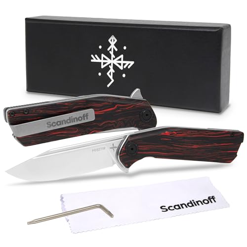 Scandinoff Klappmesser - Einhandmesser - 95mm Klinge - Taschenmesser - Klingenform „Modern SEAX“ - Sandvik 14C28N Stahl - EDC Messer für Outdoor, Wandern | Folding Knife | Pocketor 95 Nordic Blood von Scandinoff