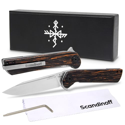 Scandinoff Klappmesser Slim - Einhandmesser - 80mm Klinge - Leicht Taschenmesser - Klingenform „Modern SEAX“ - Sandvik 14C28N Stahl - EDC Messer für Outdoor, Wandern | Pocketor Slim Nordic Wood Scandinoff Klappmesser Slim - Einhandmesser - 80mm Klinge - Leicht Taschenmesser - Klingenform „Modern SEAX“ - Sandvik 14C28N Stahl - EDC Messer für Outdoor, Wandern | Pocketor Slim Nordic Wood von Scandinoff