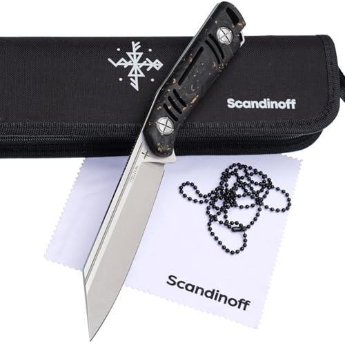 Scandinoff STEELETON 130 Carbon Fiber Gold- feststehendes Messer mit SANDVIK 14C28N - Modern SEAX - Outdoor, Bushcraft, EDC, Wandern, Camping, Überlebenstraining und Militär - Kydexscheide von Scandinoff