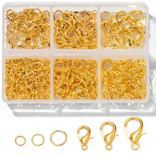 Scaups Karabinerverschlüsse und offene Binderinge, goldfarbene Karabinerverschlüsse für Schmuckherstellung, Schlüsselanhänger und Armband (Gold) von Scaups