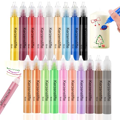 Scentoria 19 Stück Wachsstifte für Kerzen, Kerzen Bemalen Set Bunt 15 ml, Wachsstifte für Kerzen, Kerzenstifte, Candle Pen für Kerzen Verzieren, Kerzen Bemalen, Tassen Bemalen, Keramik Bemalen set von Scentoria