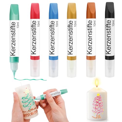 Scentoria 6 Stück Wachsstifte für Kerzen, Kerzen Bemalen Set 6x10 ml Kerzenstifte, Keramik Bemalen Set, Kerzen Selber Machen Set, Candle Pen, Kerzenstifte zum Verzieren （Perlglanz） von Scentoria