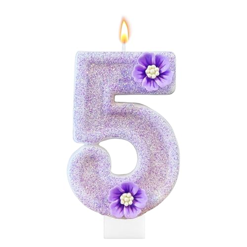 Scentoria Geburtstagskerzen Zahlen, Kerzen 5. Geburtstag, Lila mit Blumen für Kinder, Jungen Mädchen, Geburtstagsdeko, Party, Jubiläum Scentoria Geburtstagskerzen Zahlen, Kerzen 5. Geburtstag, Lila mit Blumen für Kinder, Jungen Mädchen, Geburtstagsdeko, Party, Jubiläum von Scentoria