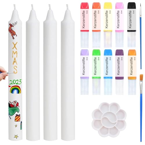 Scentoria Kerzen Bemalen Set, 10x5ml Kerzenstifte, 4 Stück Kerzen, Stabkerzen Weiß, Wachsstifte für Kerzen, Kerzenstifte zum Verzieren, Tafelkerzen, Kerzenstifte für Kerzen, Keramik, Glas-je 5 ml Scentoria Kerzen Bemalen Set, 10x5ml Kerzenstifte, 4 Stück Kerzen, Stabkerzen Weiß, Wachsstifte für Kerzen, Kerzenstifte zum Verzieren, Tafelkerzen, Kerzenstifte für Kerzen, Keramik, Glas-je 5 ml von Scentoria