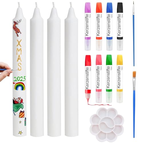 Scentoria Kerzen Bemalen Set, 8x10ml Kerzenstifte, 4 Stück Kerzen, Stabkerzen Weiß, Wachsstifte für Kerzen, Kerzenstifte zum Verzieren, Tafelkerzen, Kerzenstifte für Kerzen, Keramik, Glas-je 10 ml Scentoria Kerzen Bemalen Set, 8x10ml Kerzenstifte, 4 Stück Kerzen, Stabkerzen Weiß, Wachsstifte für Kerzen, Kerzenstifte zum Verzieren, Tafelkerzen, Kerzenstifte für Kerzen, Keramik, Glas-je 10 ml von Scentoria