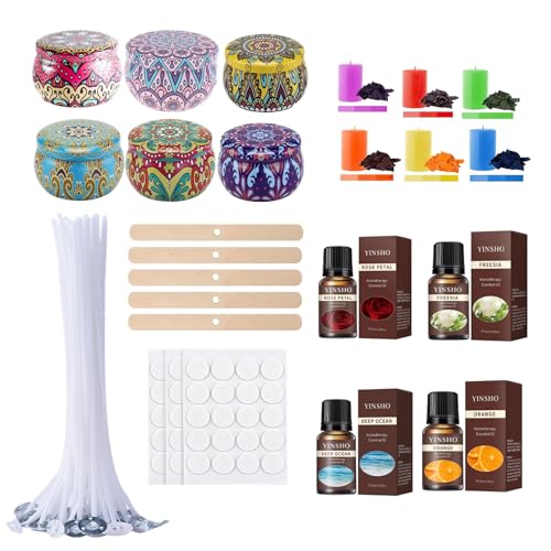 Scentoria Kerzen Selber Machen Set, Kerzen Selber Machen, Kerzenwachs zum Gießen, 50 Kerzendochte, 6 Kerzendosen, 6 Kerzenfarbe, 50 Kerzen Aufkleber, 5 Dochthalter, Candle Making Kit C von Scentoria