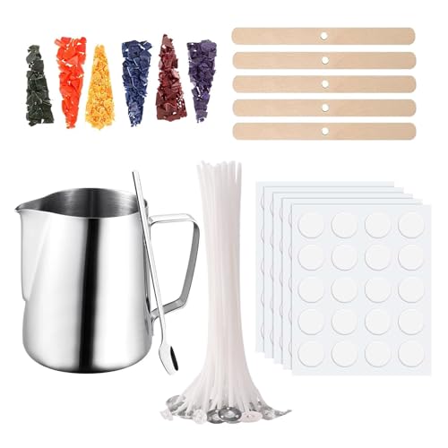 Scentoria Kerzen Selber Machen Set, Kerzen Selber Machen, Kerzenwachs zum Gießen, Wachsschmelztopf 550 ml, 100 Kerzendochte, 6 Kerzenfarbe, 100 Kerzen Aufkleber, 5 Dochthalter, Candle Making Kit A von Scentoria