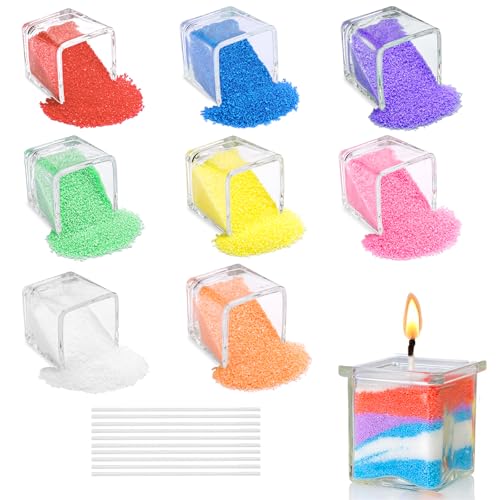 Scentoria Kerzensand, Paraffinwachs für Kerzen, Kerzenwachs Granulat 8 Farben, mit 10 Dochte, Wachsgranulat für Kerzen, Kerzenwachs zum Gießen, Kerzen Sand für die DIY Kerzenherstellung (240g) von Scentoria