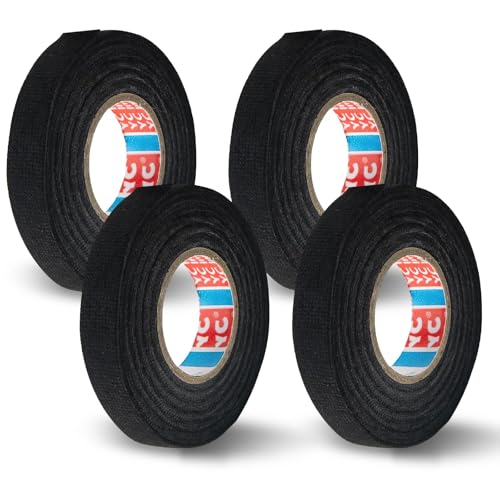 Scettar 4 Stück KFZ Gewebeband, 15mm x 20m Isolierband, Korrosionsbeständiges Hitzebeständiges Klebeband, Kann Lärm Reduzieren Felgenband, KFZ Kabel Klebeband Stoff von Scettar