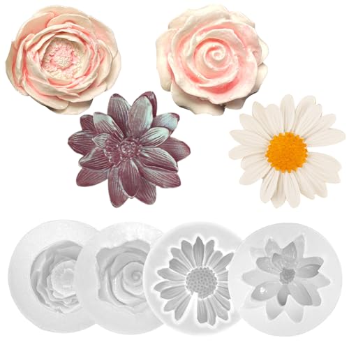Scettar 4 Stücke Set Silikonformen Gießformen Silikonform Blumen in Verschiedenen Stilen, Kerzen Silikonformen Silikonformen Epoxidharz für Heimdekoration - zum DIY usw von Scettar