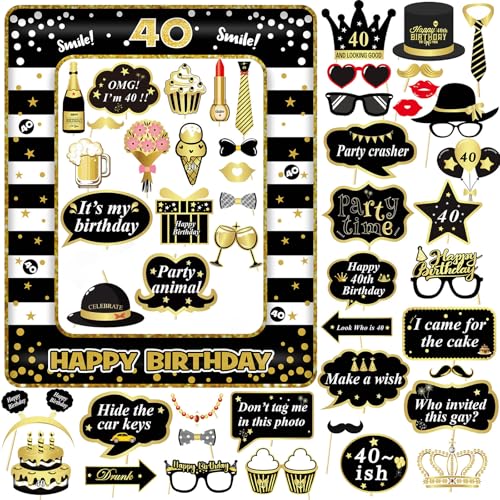 Scettar 53 Stück 40. Geburtstag Deko Fotorequisiten Männer Frauen, Schwarzes Gold 40. Aufblasbarer Rahmen 53 Stück Selfie Requisiten,40. Geburtstag Party Photo Booth Props Für Geburtstagsfeiern Scettar 53 Stück 40. Geburtstag Deko Fotorequisiten Männer Frauen, Schwarzes Gold 40. Aufblasbarer Rahmen 53 Stück Selfie Requisiten,40. Geburtstag Party Photo Booth Props Für Geburtstagsfeiern von Scettar