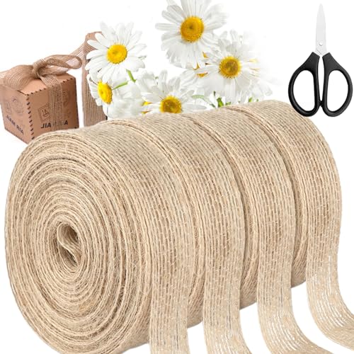 Scettar 40m Juteband 2cm, 4 Roller Dekoband Natur Jute Mit Schere, Burlap Band Vintage, Vintage Geschenkband Jute Dekoband Jute Für Handwerkliche Geschenkverpackungen, Hochzeitsfeiern Und Kranzbinden Scettar 40m Juteband 2cm, 4 Roller Dekoband Natur Jute Mit Schere, Burlap Band Vintage, Vintage Geschenkband Jute Dekoband Jute Für Handwerkliche Geschenkverpackungen, Hochzeitsfeiern Und Kranzbinden von Scettar
