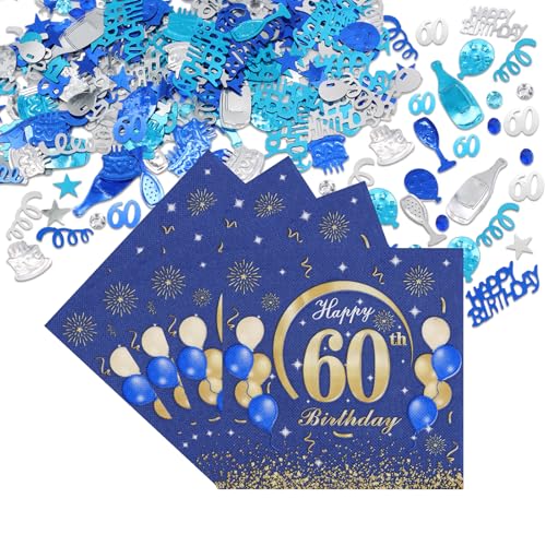 Scettar 50 Stück Dekoration Geburtstag 60 Jahre Servietten mit Konfetti Happy Birthday 33 x 33 cm Blau Gold Servietten Papier Geburtstag für Geburtstagsfeiern Tischdekoration Scettar 50 Stück Dekoration Geburtstag 60 Jahre Servietten mit Konfetti Happy Birthday 33 x 33 cm Blau Gold Servietten Papier Geburtstag für Geburtstagsfeiern Tischdekoration von Scettar