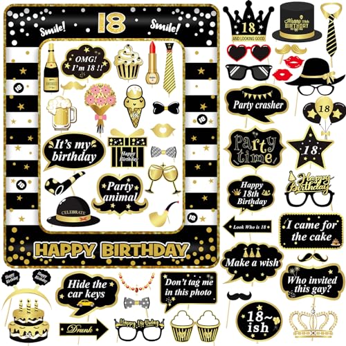 Scettar 53 Stück 18. Geburtstag Foto Requisiten, Schwarzes Gold Aufblasbarer Bilderrahmen Foto Requisiten, 18. Fotobox Accessoires Für 18. Geburtstags Party Dekoration Favors Supplies (18.Geburtstag) Scettar 53 Stück 18. Geburtstag Foto Requisiten, Schwarzes Gold Aufblasbarer Bilderrahmen Foto Requisiten, 18. Fotobox Accessoires Für 18. Geburtstags Party Dekoration Favors Supplies (18.Geburtstag) von Scettar