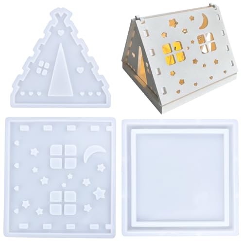 Scettar Silikonform Haus, Silikonform Mini Häuser Stern und Mond, Silikonform Kerzenhalter, 3D Gießformen Häuser für Praktische Kerzenständer und Gipsdekoration von Scettar