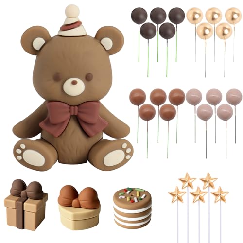 Scettar 29 Stück Teddybär Tortendeko,Tortendeko Kugeln Cake Topper für Taufe Junge Mädchen 1 Jahr, Kuchen Dekoration für Geburtstag Party Hochzeit Babyparty BabyShower (Dunkelbraun) Scettar 29 Stück Teddybär Tortendeko,Tortendeko Kugeln Cake Topper für Taufe Junge Mädchen 1 Jahr, Kuchen Dekoration für Geburtstag Party Hochzeit Babyparty BabyShower (Dunkelbraun) von Scettar