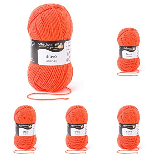 Schachenmayr Bravo 9801211 hand knitting yarn, crochet thread, neon orange, 15 x 7 x 7 cm (Pack of 5) von Schachenmayr since 1822