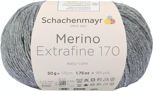 Schachenmayr Merino Extrafine 170, 50G mittelgrau meliert Handstrickgarne von Schachenmayr since 1822