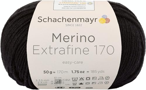 Schachenmayr Merino Extrafine 170 9807551-00099 schwarz Handstrickgarn, Schurwolle von Schachenmayr since 1822