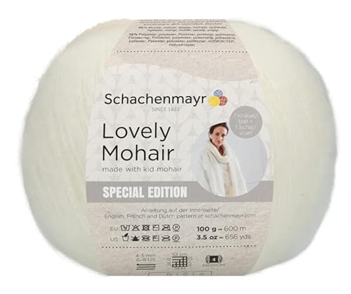 Schachenmayr Lovely Mohair, Mohairwolle Wolle mit Anleitung Strickanleitung für einen Schal (01 natur) von Schachenmayr since 1822