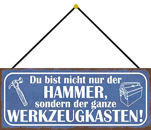 Schatzmix Hammer Metallschild 27x10 cm Wanddeko tin Sign mit Kordel Blechschild, Blech, Mehrfarbig von Schatzmix