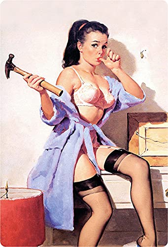 Schatzmix Pinup Girl mit Hammer Metallschild 20x30 Deko tin Sign Blechschild, Blech, Mehrfarbig, 20x30 cm von Schatzmix