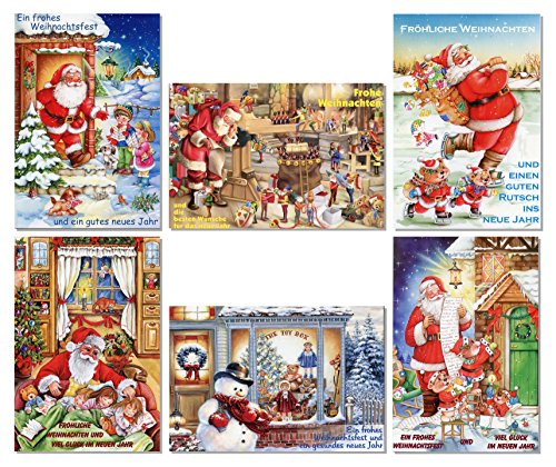 Schaulade 12 Weihnachtsmann Weihnachtskarten mit Umschlag Set. Doppelkarten Klappkarten mit Briefumschlag. Weihnachtspostkarten Nostalgie Weihnachten Karte Postkarte von Schaulade