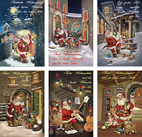 Schaulade 12 Weihnachtsmann Weihnachtskarten mit Umschlag Set. Doppelkarten Klappkarten mit Briefumschlag. Weihnachtspostkarten Nostalgie Weihnachten Karte Postkarte von Schaulade