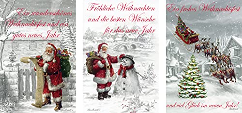 Schaulade 3 Weihnachtsmann Weihnachtskarten mit Umschlag Set. Doppelkarten Klappkarten mit Briefumschlag. Weihnachtspostkarten Nostalgie Weihnachten Karte Postkarte von Schaulade