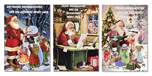 Schaulade 3 Weihnachtsmann Weihnachtskarten mit Umschlag Set. Doppelkarten Klappkarten mit Briefumschlag. Weihnachtspostkarten Nostalgie Weihnachten Karte Postkarte von Schaulade
