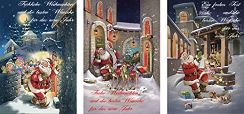 Schaulade 3 Weihnachtsmann Weihnachtskarten mit Umschlag Set. Doppelkarten Klappkarten mit Briefumschlag. Weihnachtspostkarten Nostalgie Weihnachten Karte Postkarte von Schaulade