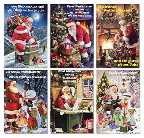 Schaulade 6 Weihnachtsmann Weihnachtskarten mit Umschlag Set. Doppelkarten Klappkarten mit Briefumschlag. Weihnachtspostkarten Nostalgie Weihnachten Karte Postkarte von Schaulade