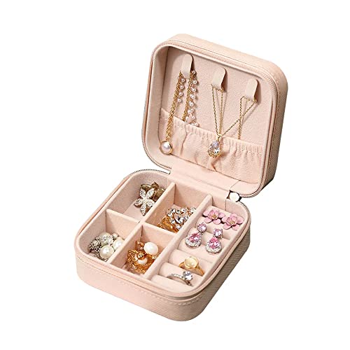 Schdosn Schmuckschatulle für Damen und Mädchen, Mini Tragbare Schmuckaufbewahrungsbox für Ringe, Ohrringe (Rosa) von Schdosn