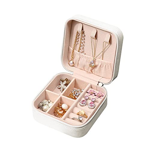 Schdosn Schmuckschatulle für Damen und Mädchen, Mini Tragbare Schmuckaufbewahrungsbox für Ringe, Ohrringe (Weiß) von Schdosn