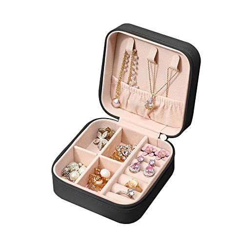 Schmuckschatulle für Damen und Mädchen, Mini Tragbare Schmuckaufbewahrungsbox für Ringe, Ohrringe (Schwarz) von Schdosn