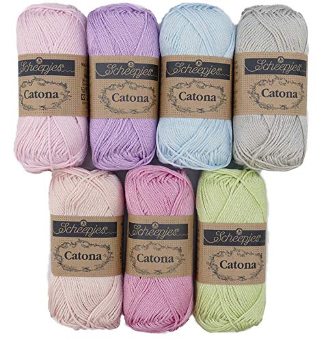 Häkelgarn Set Häkelwolle Baumwolle Scheepjes Catona #3 pastell | 350g Baumwollgarn zum Häkeln und Stricken | 100% Baumwolle von theofeel