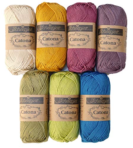 Häkelgarn Set Häkelwolle Baumwolle Scheepjes Catona #4 spicy | 350g Baumwollgarn zum Häkeln und Stricken | 100% Baumwolle von theofeel