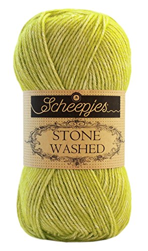 Scheepjes Stone washed (827) Peridot, Wolle gelb grün, weiches Baumwollmischgarn zum Stricken und Häkeln von Scheepjes Stone Washed