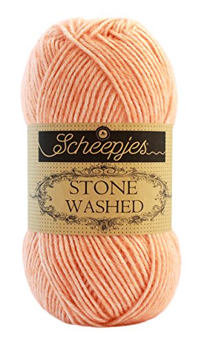 Scheepjes Stone washed (834) Morganite, Wolle orange, weiches Baumwollmischgarn zum Stricken und Häkeln von Scheepjes Stone Washed