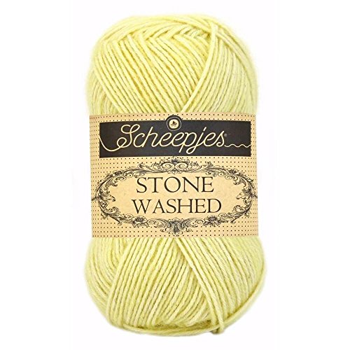 Scheepjes Stone Washed 817 Citrine, Wolle Pastell gelb, weiches Baumwollmischgarn zum Stricken und Häkeln von Scheepjes Stone Washed