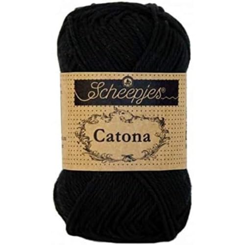 Scheepjes 1677-110 Catona Baumwolle Garn, 110 Jet Black, 1x25g von Scheepjes