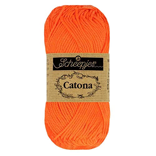 Scheepjes 1677-603 Catona Baumwolle Garn, 603 Neon Orange, 1x25g von Scheepjes