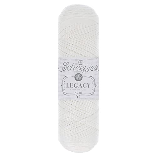 Scheepjes Legacy Glanzbaumwolle Nr. 10-100g - 009, Weiß Häkeln und Stricken Garn von Scheepjes