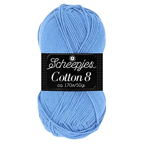 Scheepjes Cotton 8 Baumwollgarn blau | Häkelwolle reine Baumwolle zum Stricken und Häkeln | 100% Baumwolle | 50g ~170m für Nadelstärke 3 mm (506) von Scheepjes