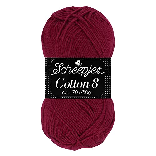Scheepjes Cotton 8 Baumwollgarn burgund rot | Häkelwolle reine Baumwolle zum Stricken und Häkeln | 100% Baumwolle | 50g ~170m für Nadelstärke 3 mm (717) von Scheepjes