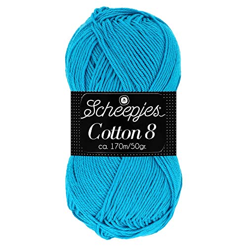 Scheepjes Cotton 8 Baumwollgarn capri blau | Häkelwolle reine Baumwolle zum Stricken und Häkeln | 100% Baumwolle | 50g ~170m für Nadelstärke 3 mm (563) von Scheepjes