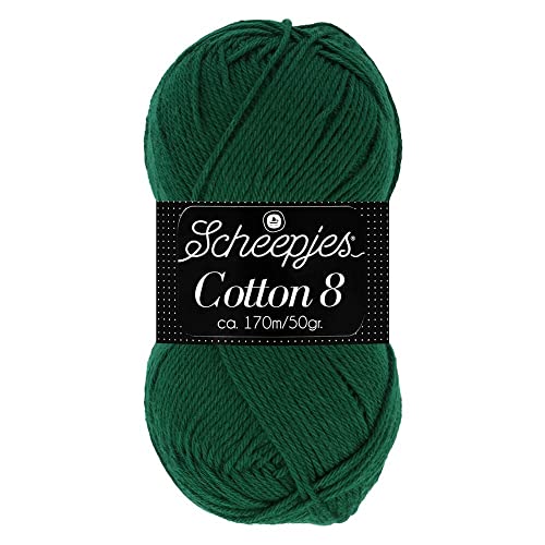 Scheepjes Cotton 8 Baumwollgarn dunkelgrün | Häkelwolle reine Baumwolle zum Stricken und Häkeln | 100% Baumwolle | 50g ~170m für Nadelstärke 3 mm (713) von Scheepjes