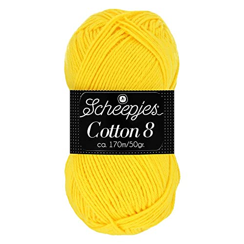 Scheepjes Cotton 8 Baumwollgarn gelb leuchtend | Häkelwolle reine Baumwolle zum Stricken und Häkeln | 100% Baumwolle | 50g ~170m für Nadelstärke 3 mm (551) von Scheepjes