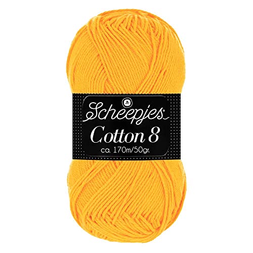 Scheepjes Cotton 8 Baumwollgarn gelb sonne | Häkelwolle reine Baumwolle zum Stricken und Häkeln | 100% Baumwolle | 50g ~170m für Nadelstärke 3 mm (714) von Scheepjes